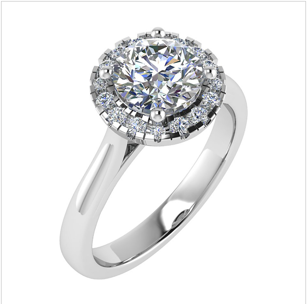 Engangement Ring : Classic Single Halo Round Ring in Gold and Platinum